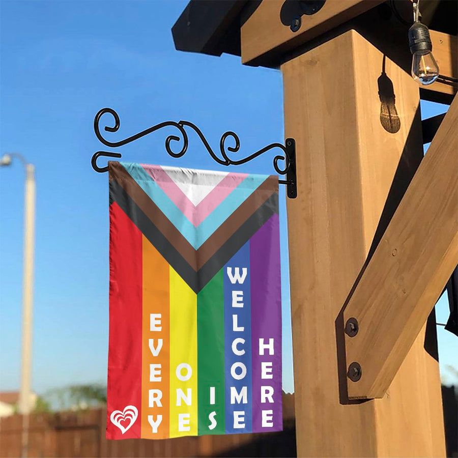 Progress Pride Garden Flag | Everyone Is Welcome Here Yard Decor | Premium Weather-Resistant Polyester | Inclusive Home & Garden Gift