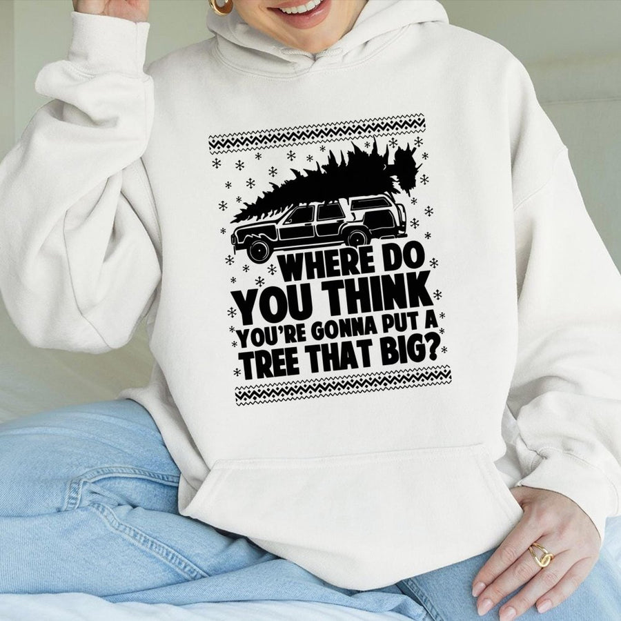 Funny Christmas Hoodie | SUV Christmas Tree Graphic Sweatshirt | Premium Cotton Blend | Humorous Holiday Gift for Men and Women