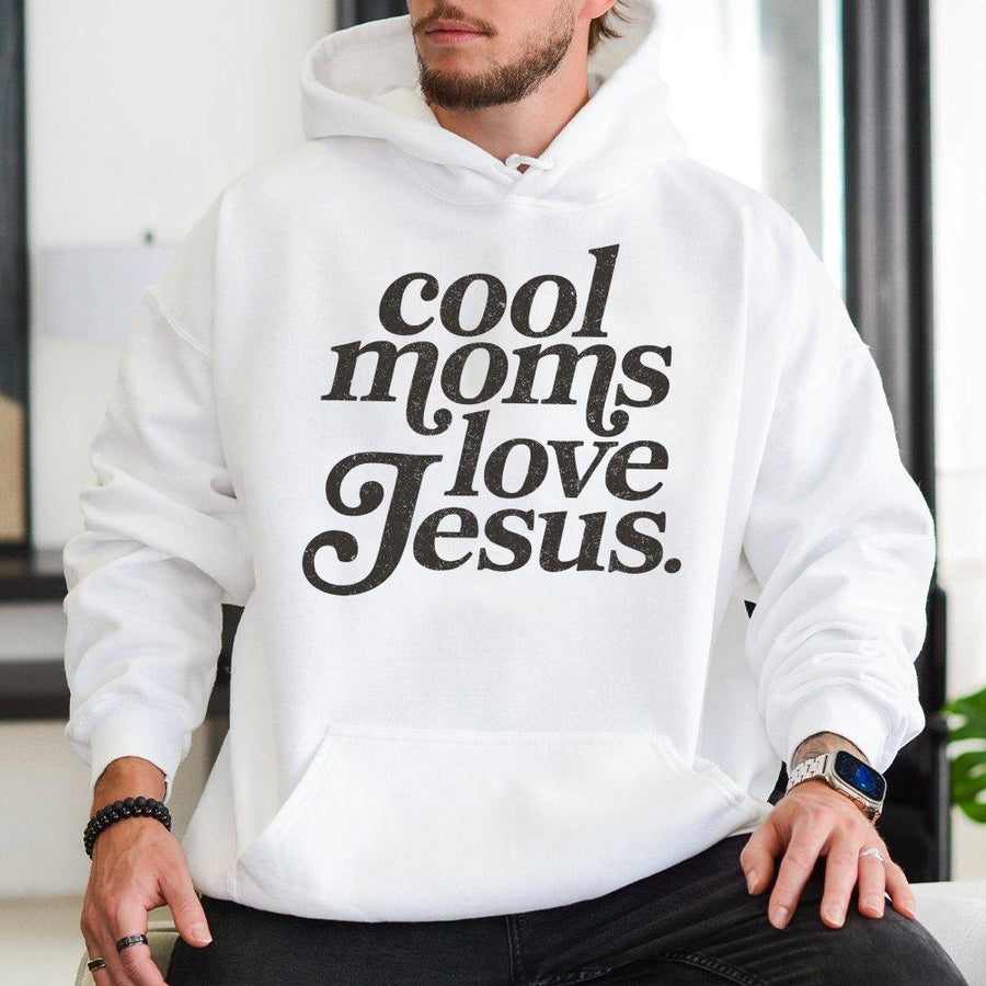 Cool Moms Love Jesus Hoodie | Retro Faith Christian Aesthetic | Premium Cotton-Poly Blend | Religious Gift for Mom Mother's Day 2026 Birthday Present