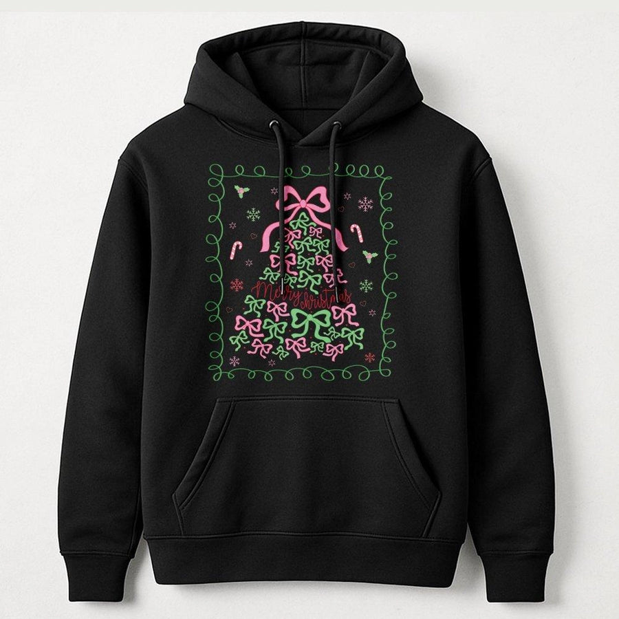 Coquette Christmas Tree Hoodie | Pink Bow Aesthetic Winter Sweatshirt | Soft Premium Cotton Blend | Merry Christmas Gift for Women & Girls