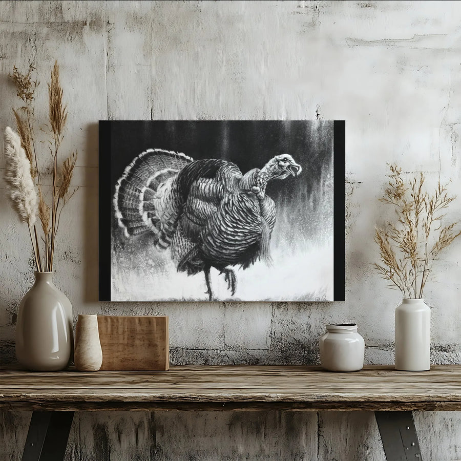 Wild Turkey Canvas Art | Realistic Charcoal Style Gobbler Print | 1.25 Inch Gallery Wrap | Farmhouse Rustic Home Decor Gift