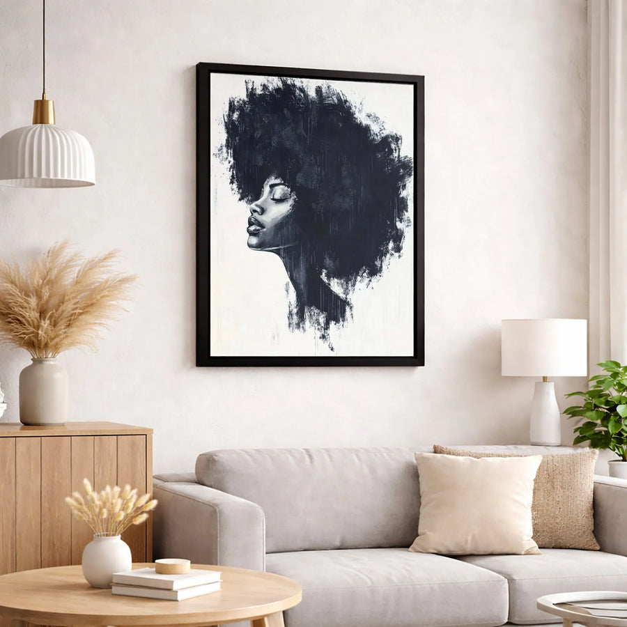 Black Woman Portrait Canvas Art | Abstract Afro Hair Wall Decor | Premium Gallery-Wrapped Print | Empowerment Home Decor Gift