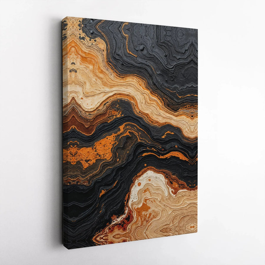 Abstract Canvas Wall Art | Textured Black and Copper Marble Print | Premium Gallery Wrapped Canvas | Modern Home Decor Gift