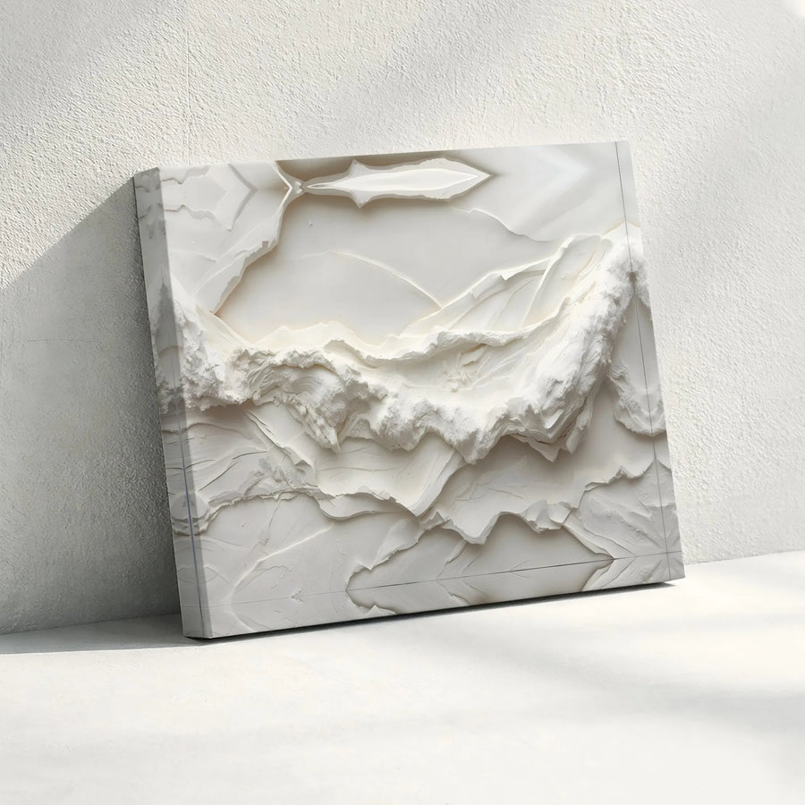 Minimalist White Abstract Wall Art | Textured 3D Sculptural Print | Premium Gallery Wrapped Canvas | Modern Home Decor Gift