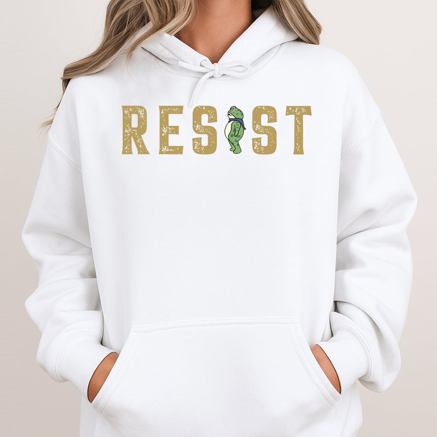 Resist Frog Hoodie | Funny Portland Nature Aesthetic | Premium Cotton Blend | Gift For Activists And Nature Lovers