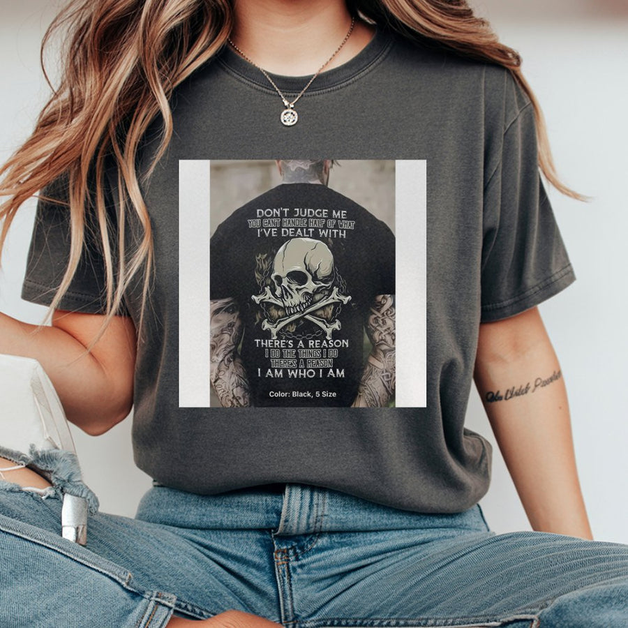 Skull Graphic T-Shirt | Don't Judge Me Quote Design | 100% Cotton Premium Tee | Edgy Motivational Gift for Men and Women