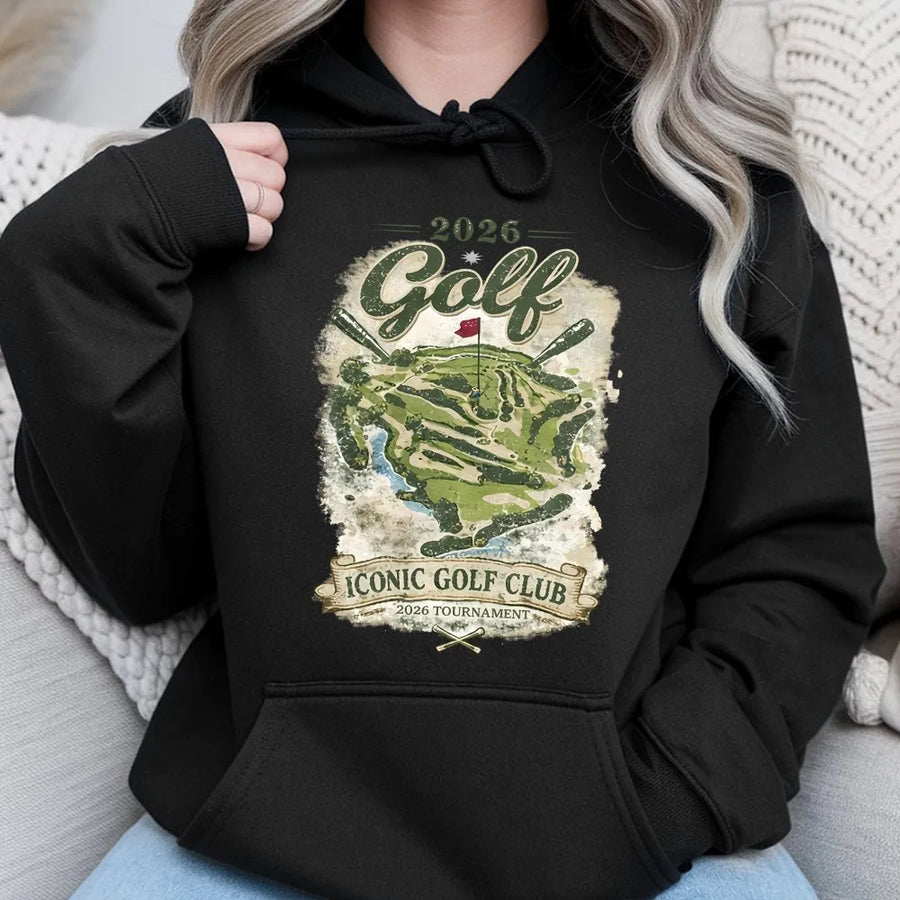 Golf Course Graphic Hoodie | Vintage 2026 Tournament Illustration | Cotton Blend Premium Sweatshirt | Gift for Golfers & Sports Fans