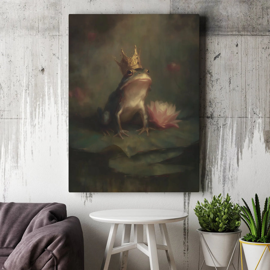 Royal Frog Canvas Wall Art | Renaissance Style King Frog with Crown | Premium Fade-Resistant Gallery Wrap | Whimsical Home Decor Gift