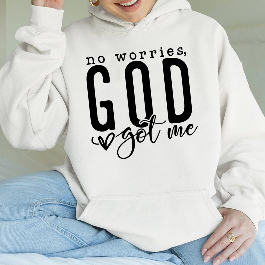 No Worries God Got Me Hoodie | Christian Graphic Pullover | Premium Cotton-Poly Blend | Religious Faith Gift for Women and Men