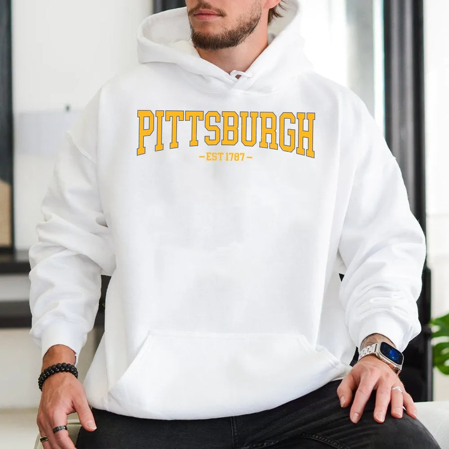 Pittsburgh Hoodie | Vintage College Style EST 1787 | Premium Soft Blend | City Pride Souvenir Gift for Men and Women