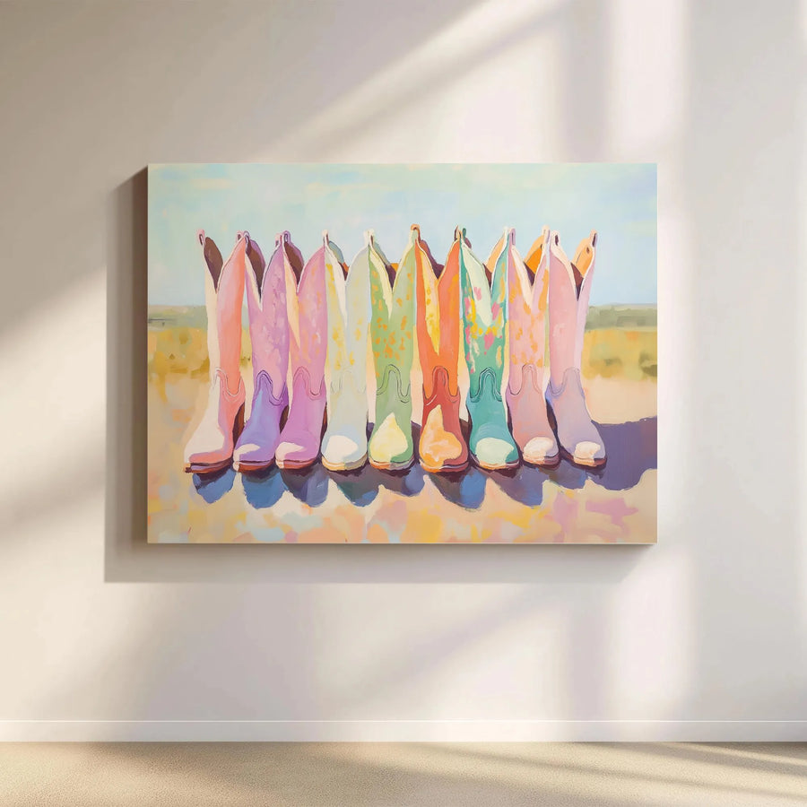 Colorful Cowboy Boots Wall Art | Western Boho Painting Print | Premium Gallery Canvas | Gift for Cowgirl Home Decor
