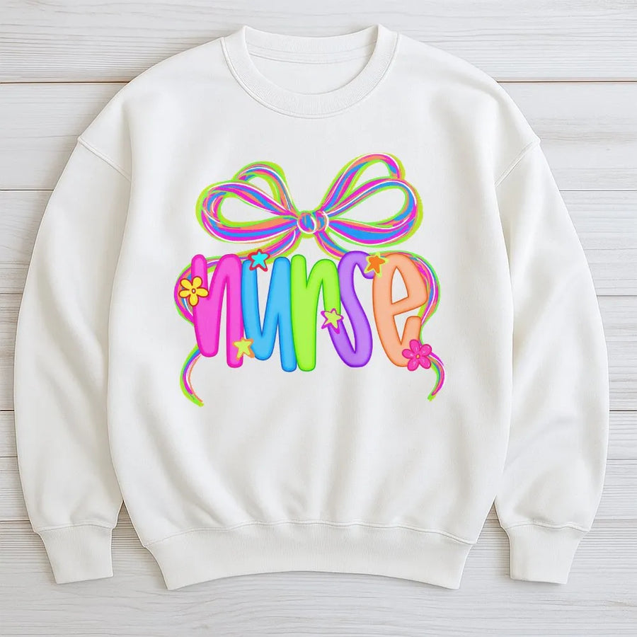 Coquette Nurse Sweatshirt | Neon Bow Graphic Nursing Life Tee | Premium Soft Cotton | Gift for RN, CNA, NICU Nurses