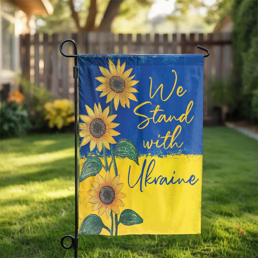 Stand With Ukraine Garden Flag | Sunflower Peace Print | Weather-Resistant Premium Polyester | Patriotic Outdoor Yard Decor Gift