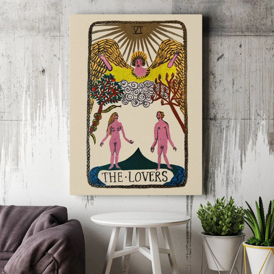 The Lovers Tarot Card Canvas Art | Whimsical Illustration VI Wall Decor | Premium 1.25" Gallery Wrap | Spiritual Gift for Mystic Art Collectors