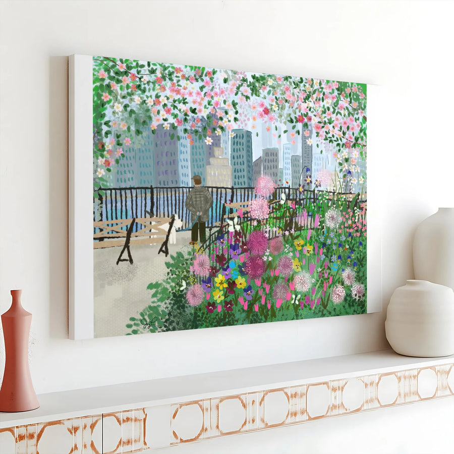 Brooklyn Heights Canvas Print | Vibrant Floral Cityscape Painting | Premium Gallery Wrapped Wall Art | NYC Lover Gift & Living Room Decor