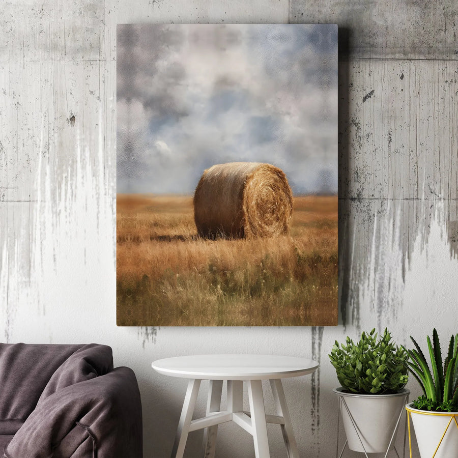 Farmhouse Hay Bale Canvas Wall Art | Golden Wheat Field Landscape Painting | Gallery Quality 1.25-inch Profile | Rustic Country Home Decor Gift
