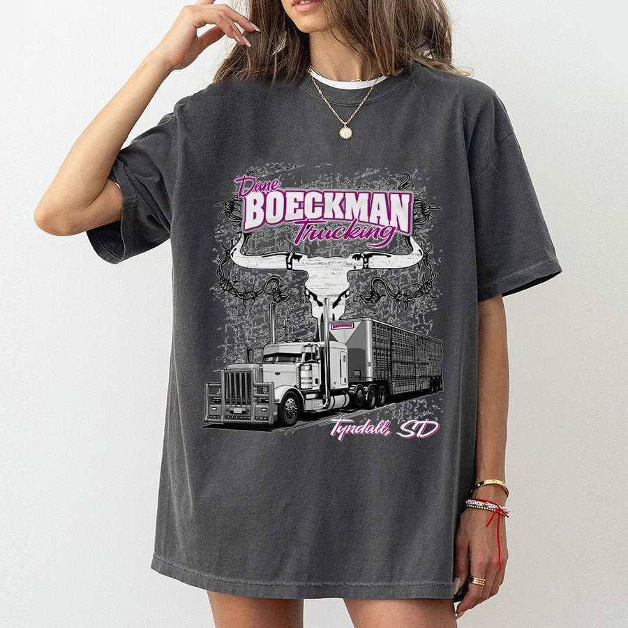 Livestock Hauler T-Shirt | Western Bull Skull Semi Truck Graphic | 100% Cotton Premium Tee | Gift for Truck Drivers and Cattle Haulers