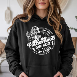 Fatherhood One Beer At A Time Hoodie | Funny Dad Slogan Graphic | Premium Cotton Blend | Best Father's Day 2026 Gift Idea For New Dads Or Uncle