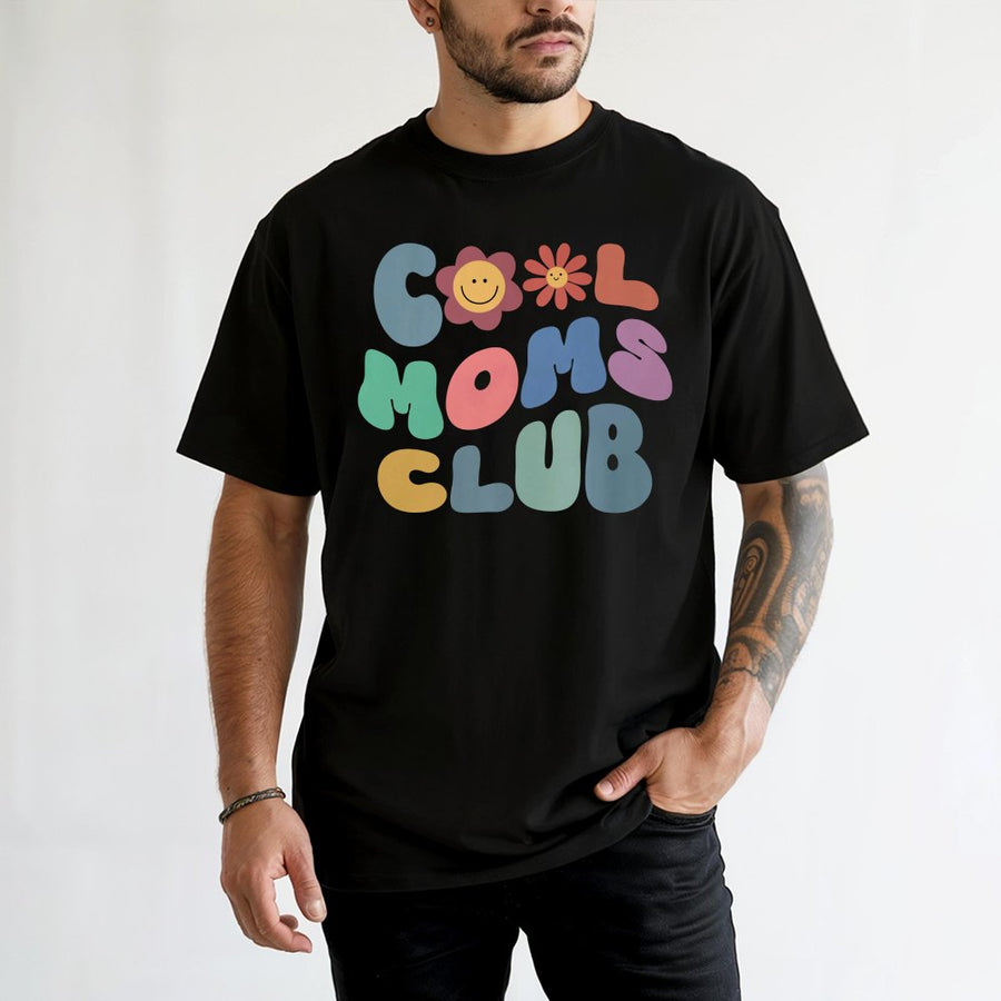Cool Moms Club T-Shirt | Retro Smiley Face Floral Graphic Design | 100% Premium Soft Cotton | Trendy Mother's Day 2026 Gift for Stylish Mom