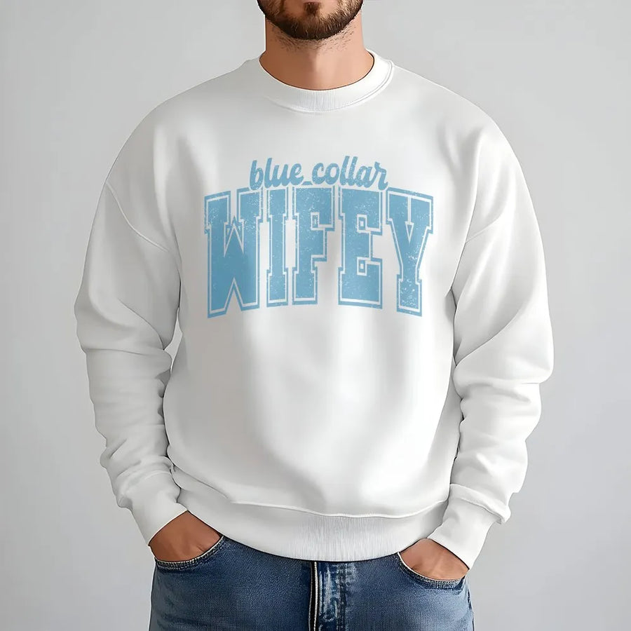 Blue Collar Wife Sweatshirt | Retro Varsity Graphic Tee | Premium Soft Cotton | Gift for Supportive Spouse & Country Girl Outfit