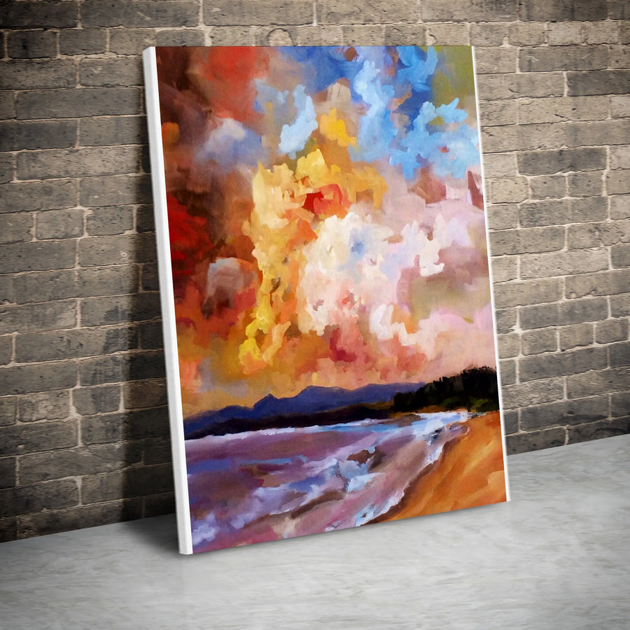 Abstract Ocean Sunrise Vertical Canvas | Vibrant Impressionist Seascape Painting | 1.25-Inch Thick Gallery Wrap | Modern Living Room Wall Art Gift