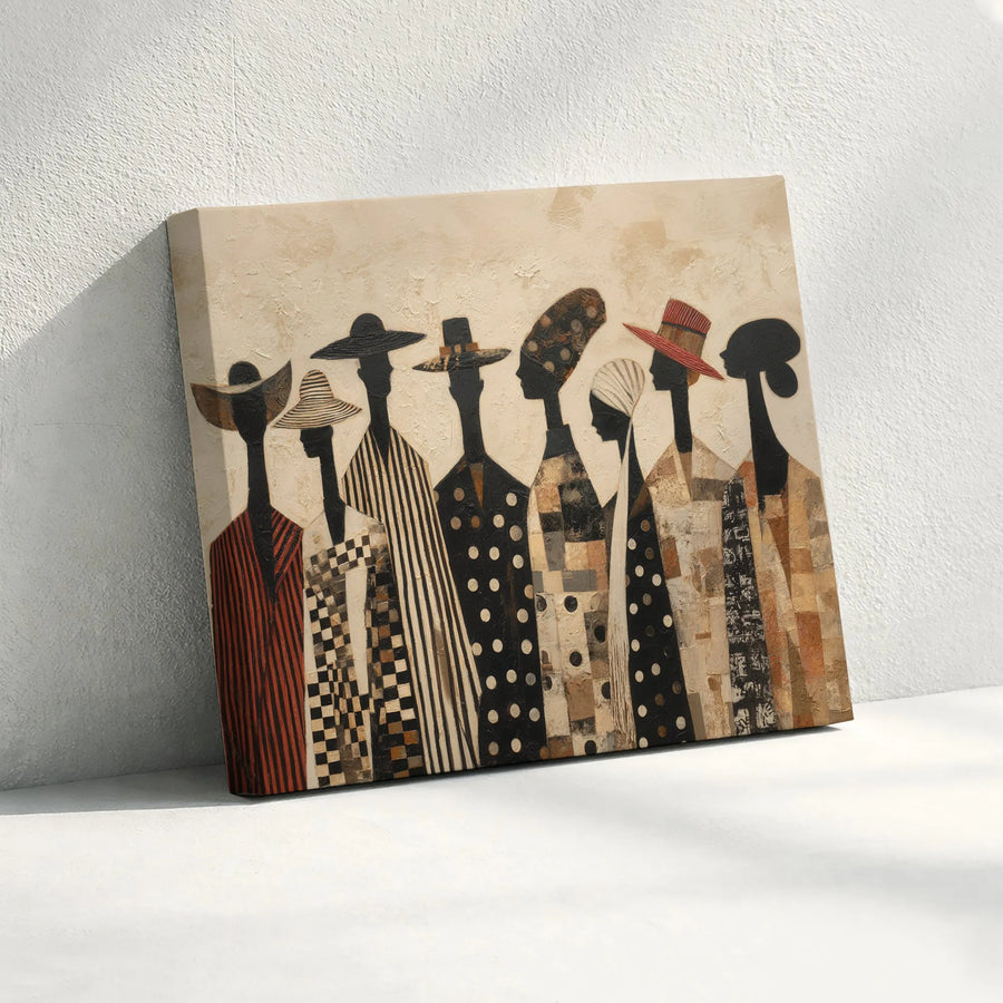African Art Canvas Wall Art | Modern Abstract Figures Print | Premium Textured Canvas | Boho Living Room Decor Collector's Gift