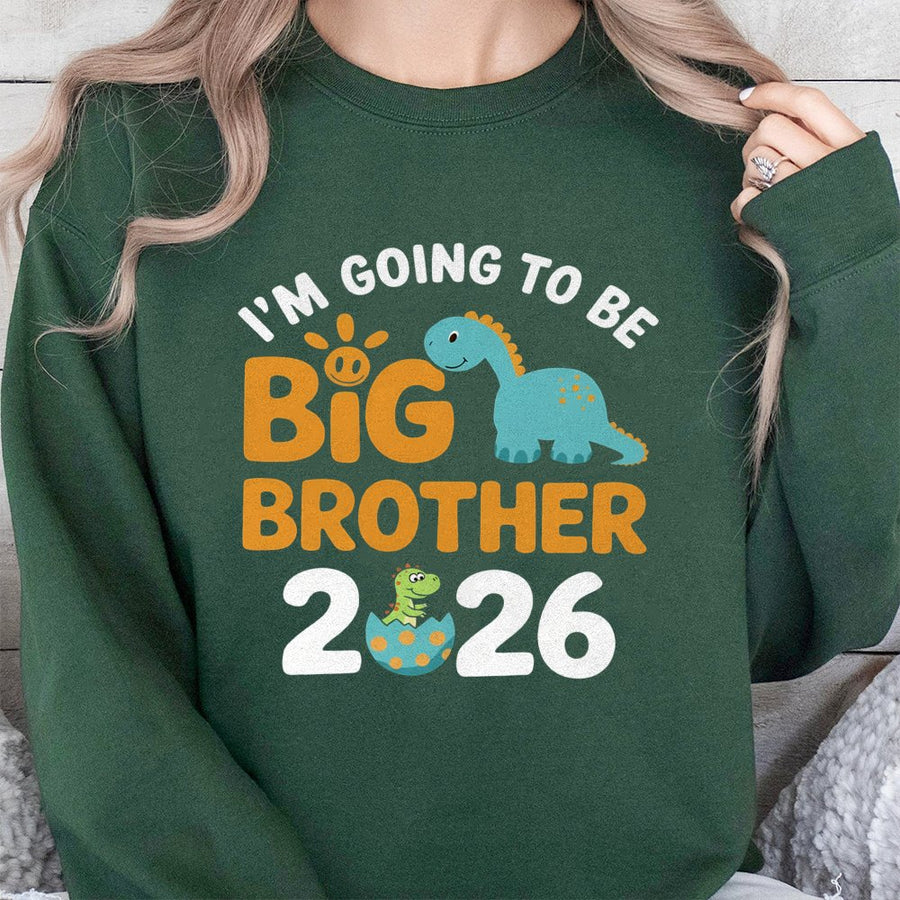 I'm Going To Be Big Brother 2026 Sweatshirt | Cute Dinosaur Pregnancy Announcement Design | Premium Cotton Blend | Unisex Gift For New Siblings