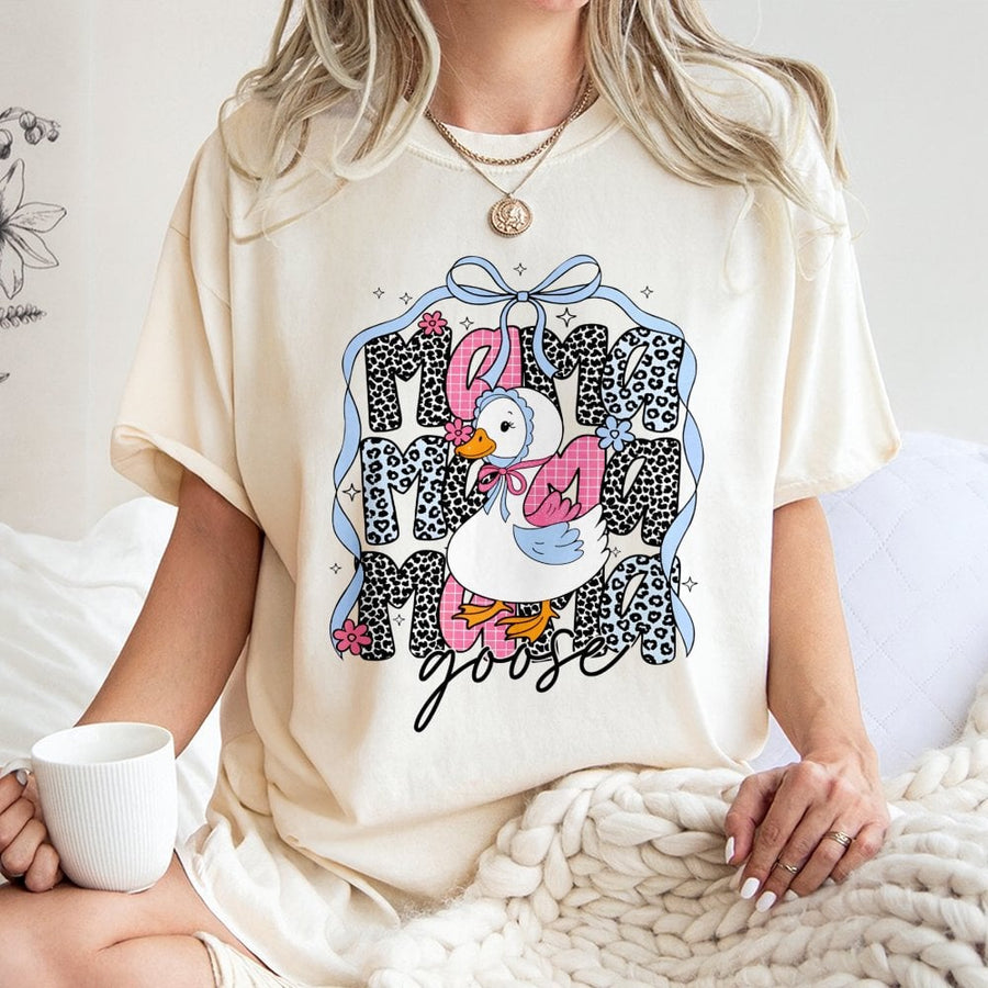 Mama Goose T-Shirt | Cute Leopard Print Bow Design | Premium Soft Cotton | Mother's Day 2026 Gift for Mom and Duck Lovers
