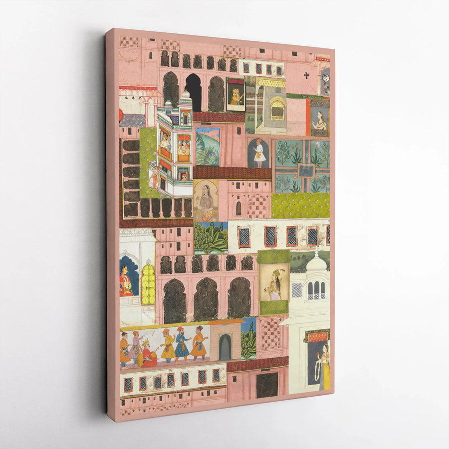 Vintage Indian Palace Canvas Print | Traditional Mughal Miniature Art | Premium Gallery Wrapped Wall Decor | Collector's Bohemian Home Gift