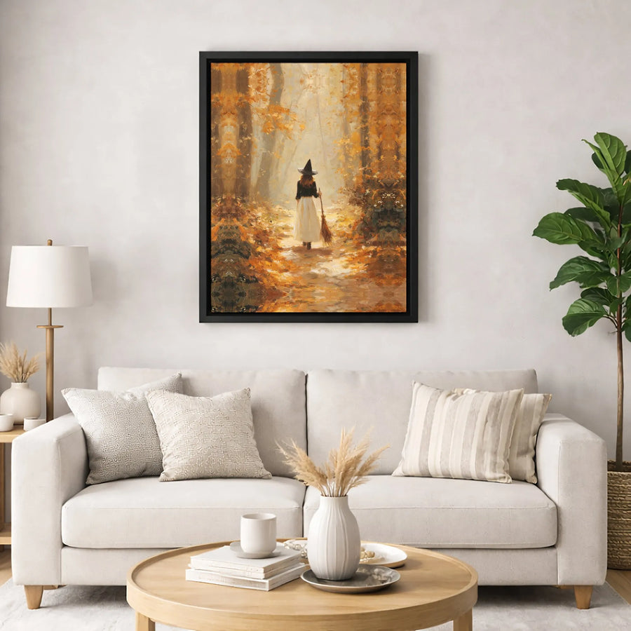 Autumn Witch Wall Art | Magical Forest Fall Decor | Premium Gallery-Quality Canvas | Gothic Halloween Home Gift