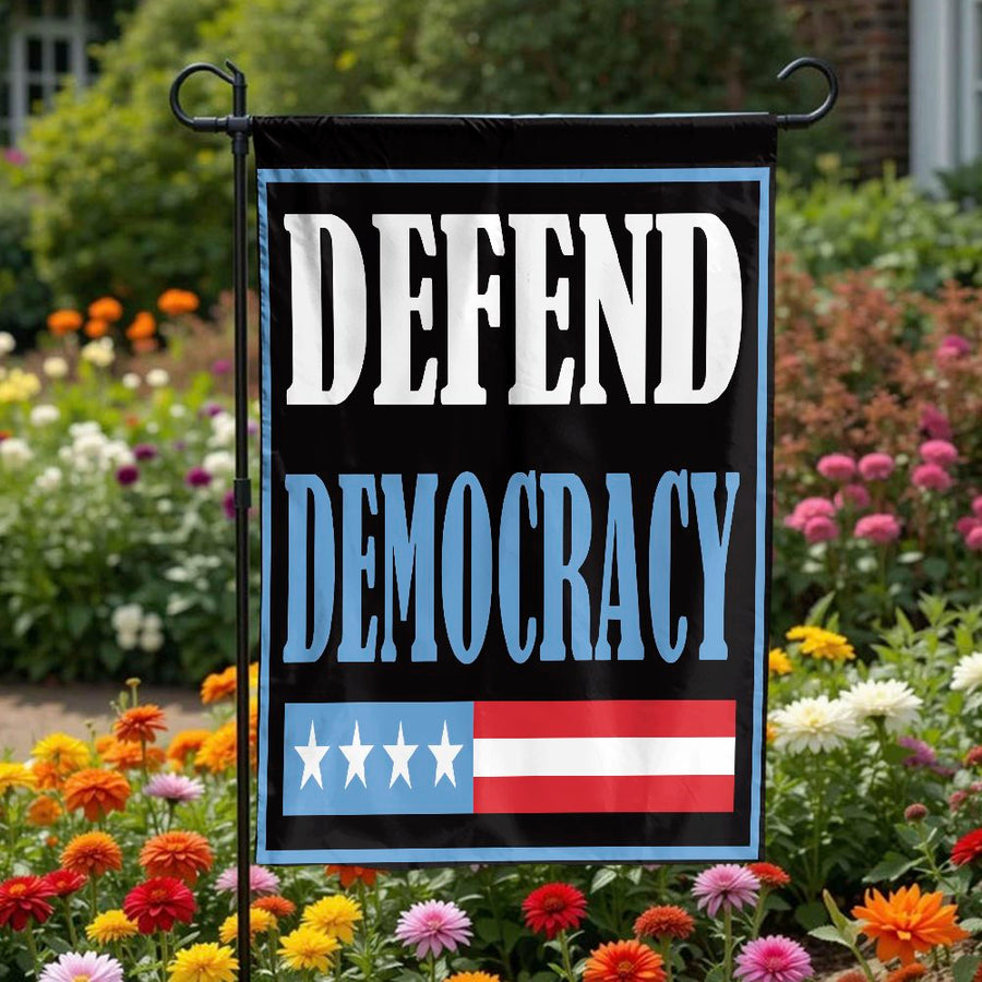Defend Democracy Garden Flag | Patriotic Yard Sign | Weather-Resistant Premium Polyester | Election Season Outdoor Decor