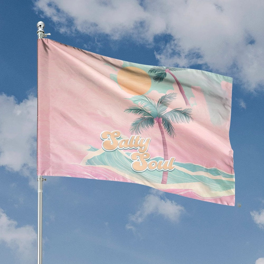 Salty Soul Flag | Tropical Beach Vibes Palm Tree Banner | UV-Resistant Polyester | Coastal Home Decor Gift for Ocean Lovers