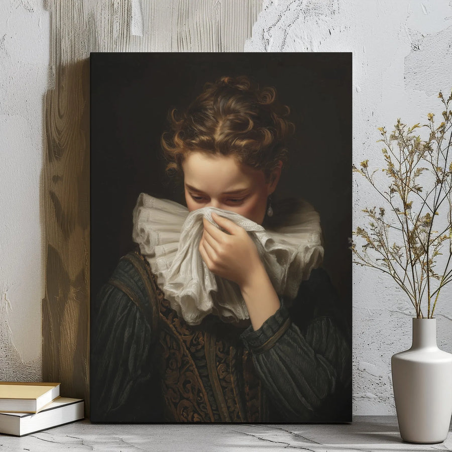 Classical Portrait Canvas Wall Art | Girl With A Ruff Collar Painting | Premium Gallery Wrap Print | Renaissance Style Home Decor Gift