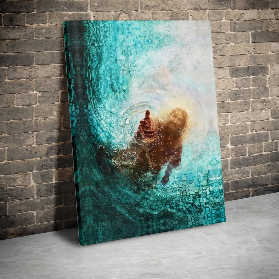 Jesus Reaching Hand From Water Canvas | Spiritual Christian Wall Art | Premium Fade-Resistant Print | Religious Home Decor Gift