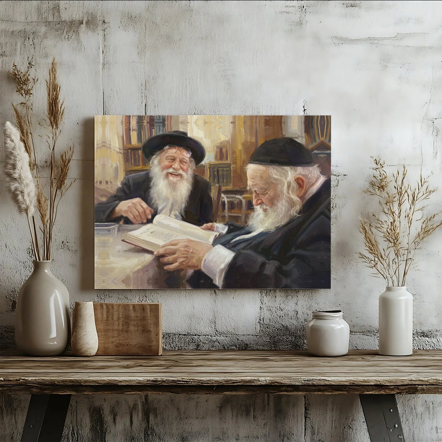Jewish Rabbis Studying Torah Canvas | Traditional Judaica Oil Painting Style | Premium 1.25-Inch Gallery Wrap | Spiritual Home Office Decor Gift