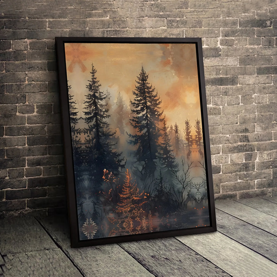 Mystical Pine Forest Canvas Wall Art | Moody Sunset Landscape Print | Premium 1.25 Inch Gallery Wrap | Nature-Inspired Home Decor Gift