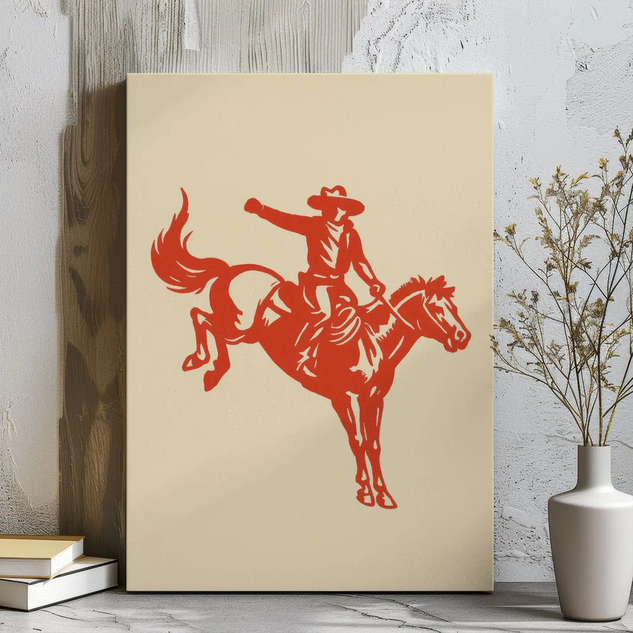 Western Rodeo Canvas Wall Art | Vintage Red Bucking Bronco Print | 1.25 Inch Gallery Wrap | Country Rustic Home Decor Gift