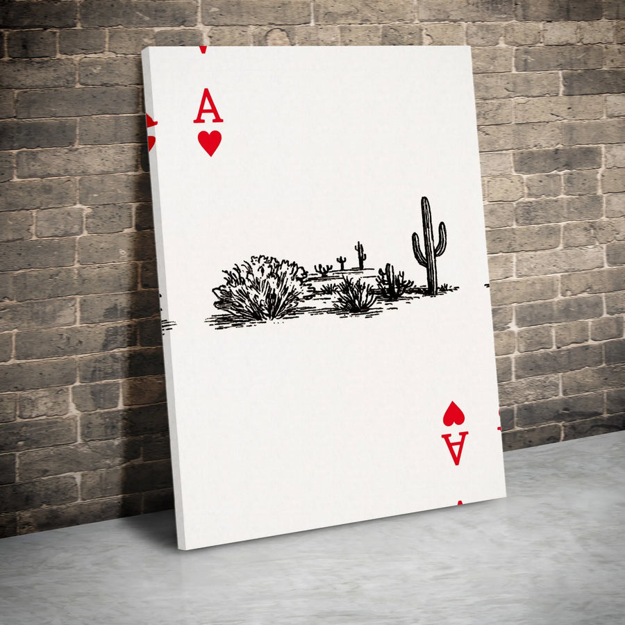 Ace of Hearts Canvas Print | Desert Cactus Sketch Art | Premium Gallery Canvas | Game Room & Man Cave Decor Gift for Card Player