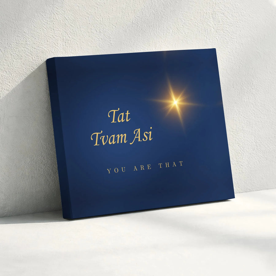 Tat Tvam Asi Canvas Print | Spiritual Zen Wall Art with Gold Starburst | Premium Gallery Wrap Decor | Meditative Yoga Studio Gift