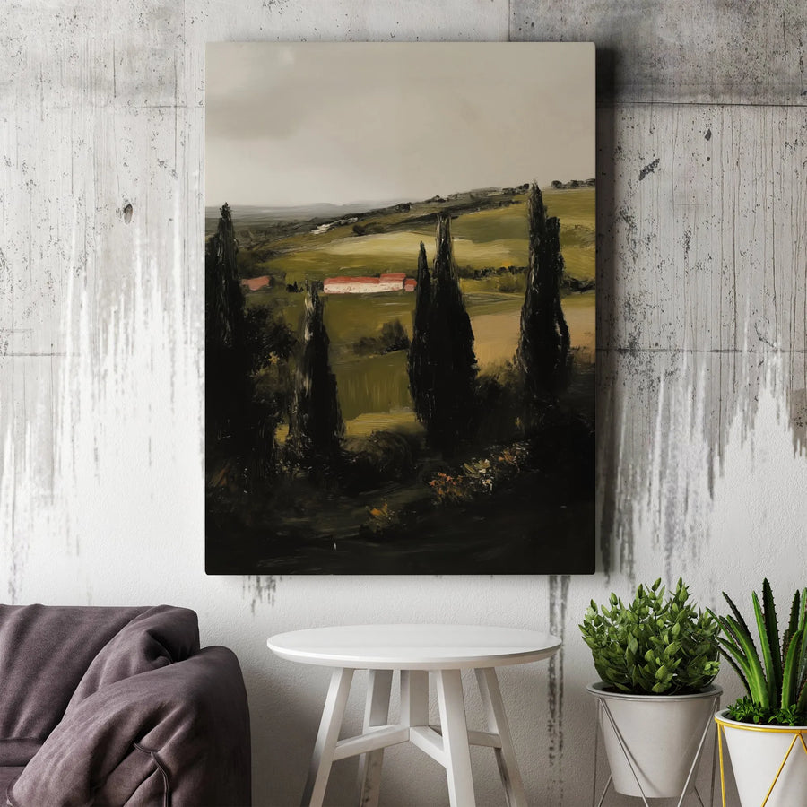 Tuscan Landscape Canvas Wall Art | Moody Italian Countryside Painting | Premium Fade-Resistant Print | Collector's Living Room Decor