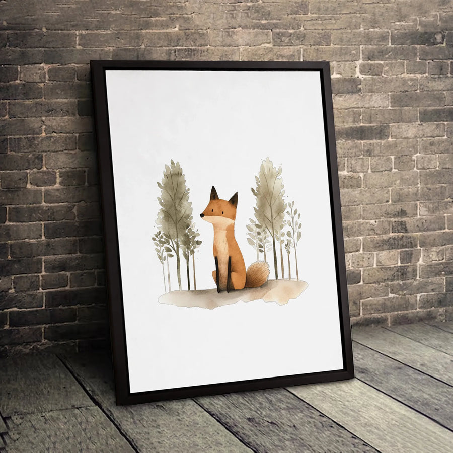 Watercolor Fox Canvas Art | Cute Woodland Animal Nursery Wall Decor | Premium 1.25" Gallery Wrap | Forest Animal Gift for Kids Bedroom