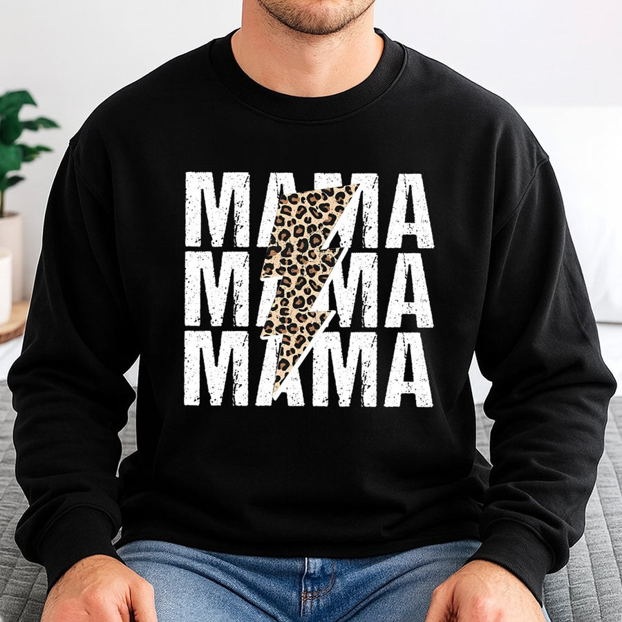 Mama Leopard Lightning Bolt Sweatshirt | Distressed Graphic Print | Cotton Blend Premium Crewneck | Trendy Mom Gift For Mother's Day 2026