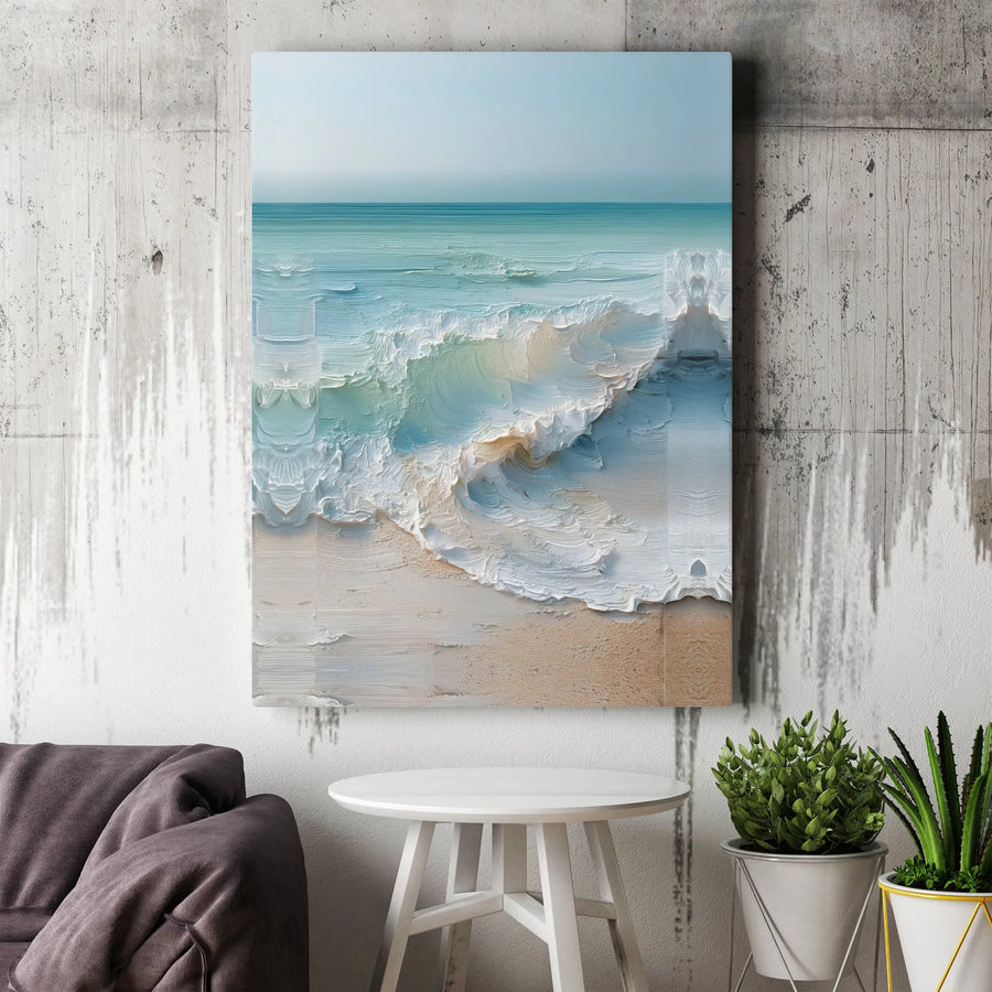 Textured Ocean Wave Canvas Wall Art | Impasto Beach Seascape Painting | Premium Gallery Wrap Print | Coastal Home Decor for Living Room