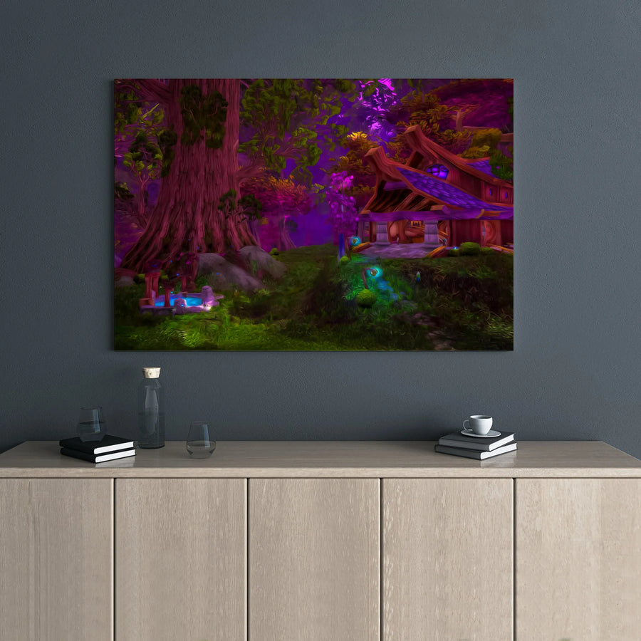Enchanted Forest Canvas Wall Art | Mystical Elven Cottage Landscape | Premium Gallery Wrapped Print | Fantasy Decor Gift for Gamers