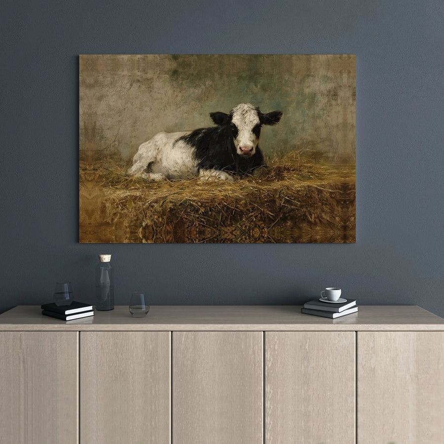 Vintage Calf Canvas Print | Rustic Black and White Farmhouse Wall Art | 1.25" Gallery Wrap | Premium Country Home Decor Gift