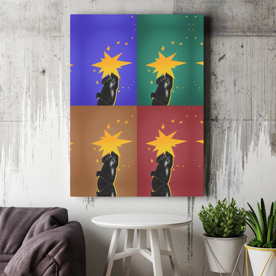 Pop Art Portrait Canvas | Black Man With Stars Contemporary Print | Premium Fade-Resistant Wall Art | Modern Home And Office Decor Gift