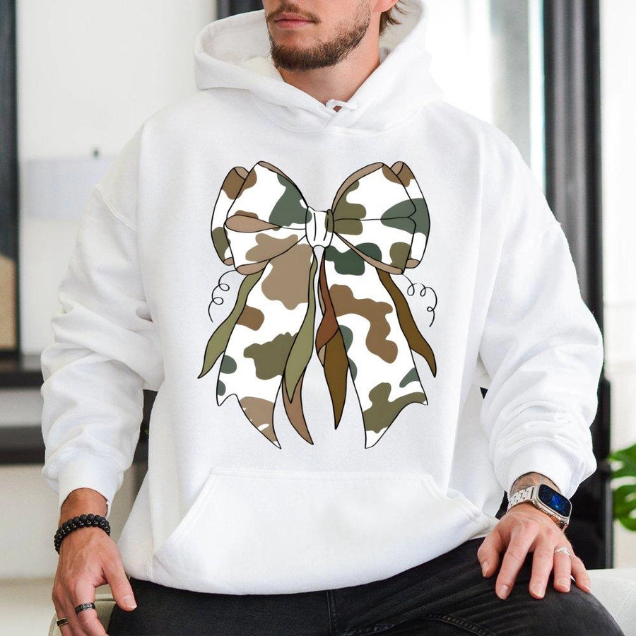 Camo Bow Hoodie | Trendy Coquette Aesthetic Graphic Sweatshirt | Premium Cotton-Blend Pullover | Aesthetic Gift for Her & Teen Girls