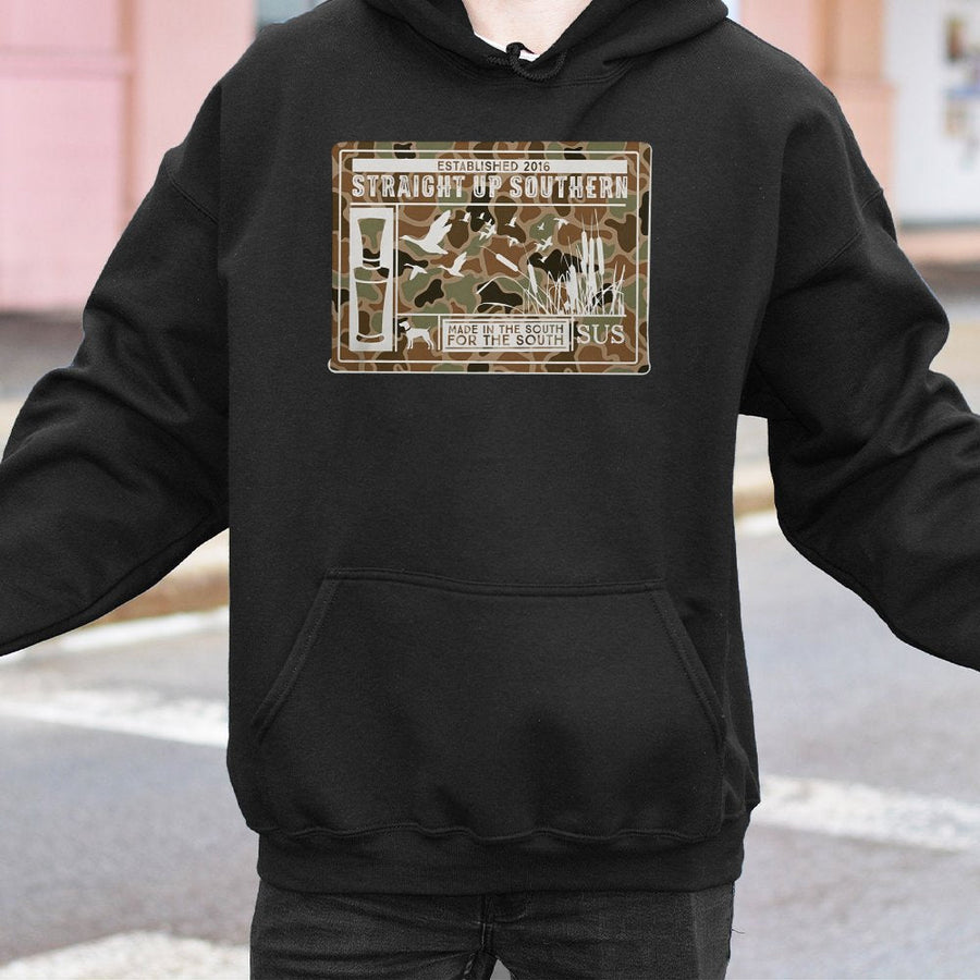 Southern Duck Hunting Hoodie | Camo Wildlife Graphic Print | Premium Cotton-Blend Comfort | Gift For Country Outdoor Lovers