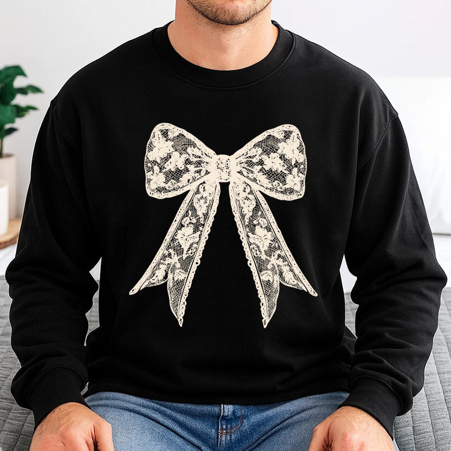 Coquette Lace Bow Sweatshirt | Aesthetic Floral Ribbon Graphic Design | Premium Cotton Blend Crewneck | Trendy Gift for Women & Girls