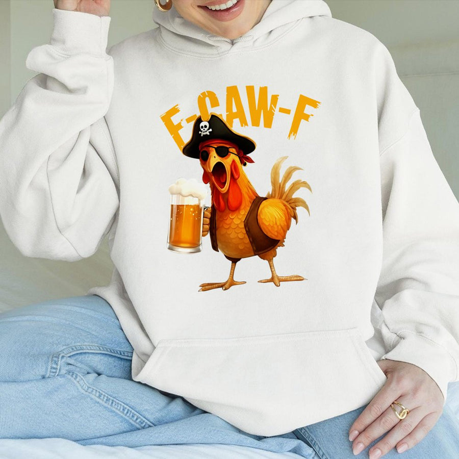 Pirate Chicken Hoodie | Funny F-Caw-F Rooster Beer Graphic | Premium Cotton Blend | Humorous Gift For Chicken Lovers And Farmers